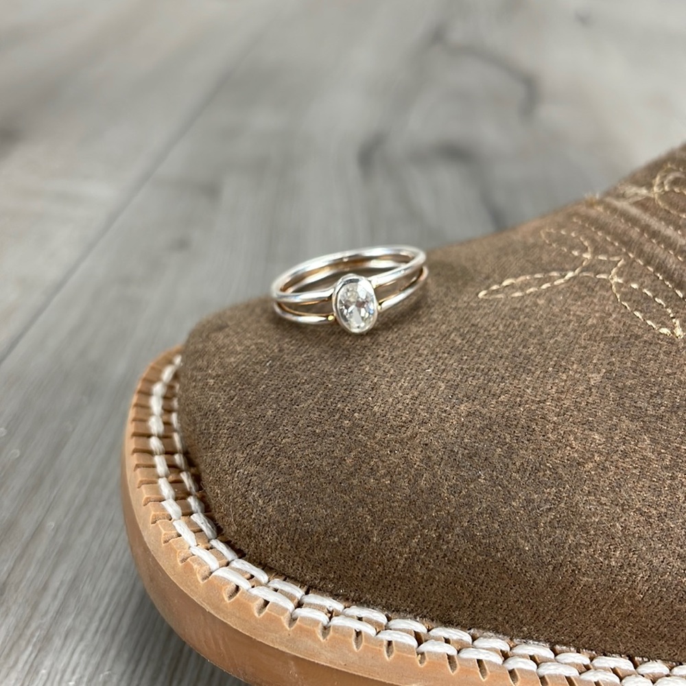 🍂Crystal Sterling Silver Double Band Ring🍂